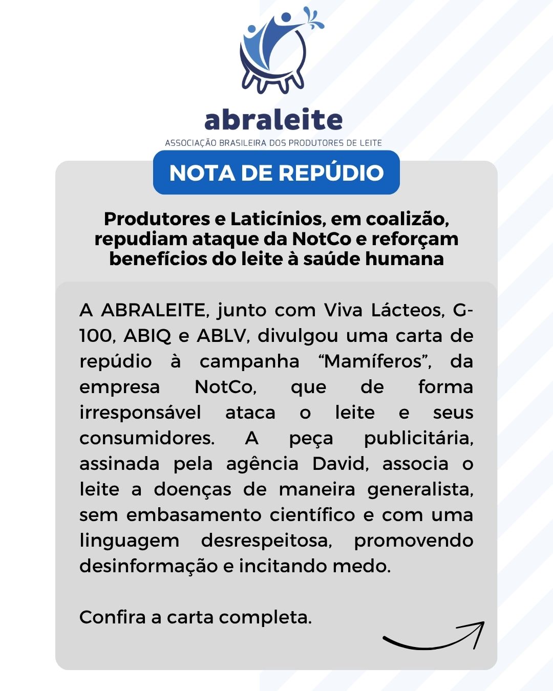Produtores e Laticínios, em coalizão, repudiam ataque da NotCo e reforçam benefícios do leite à saúde humana